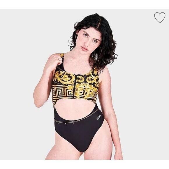 Unbranded Other - Swimsuit One Piece Women's M Black and Gold Zipper Swimsuit Cutout Women's M A1